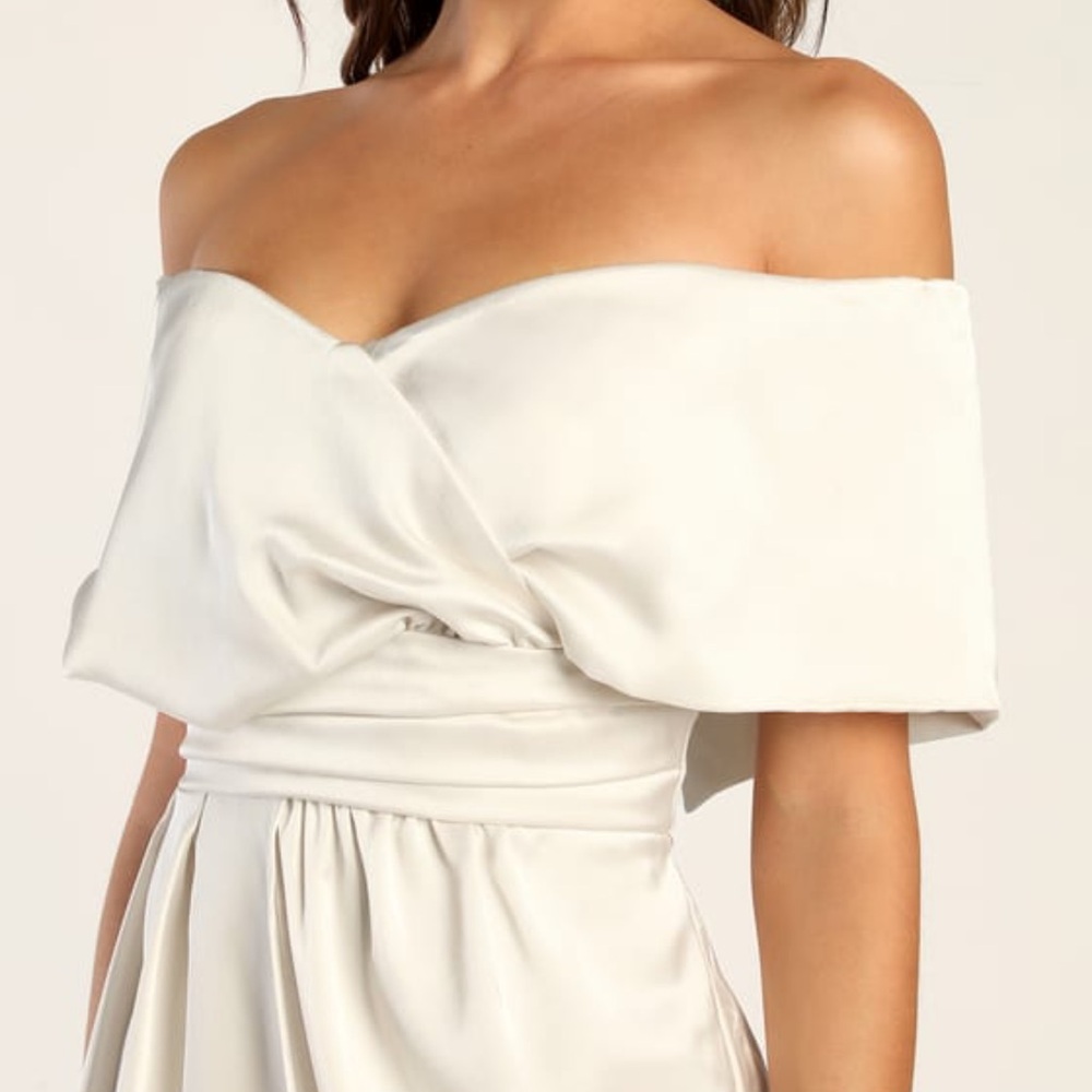 LULU’S Always Celebrating Ivory Satin Off-the-shoulder Mini Dress Size XL